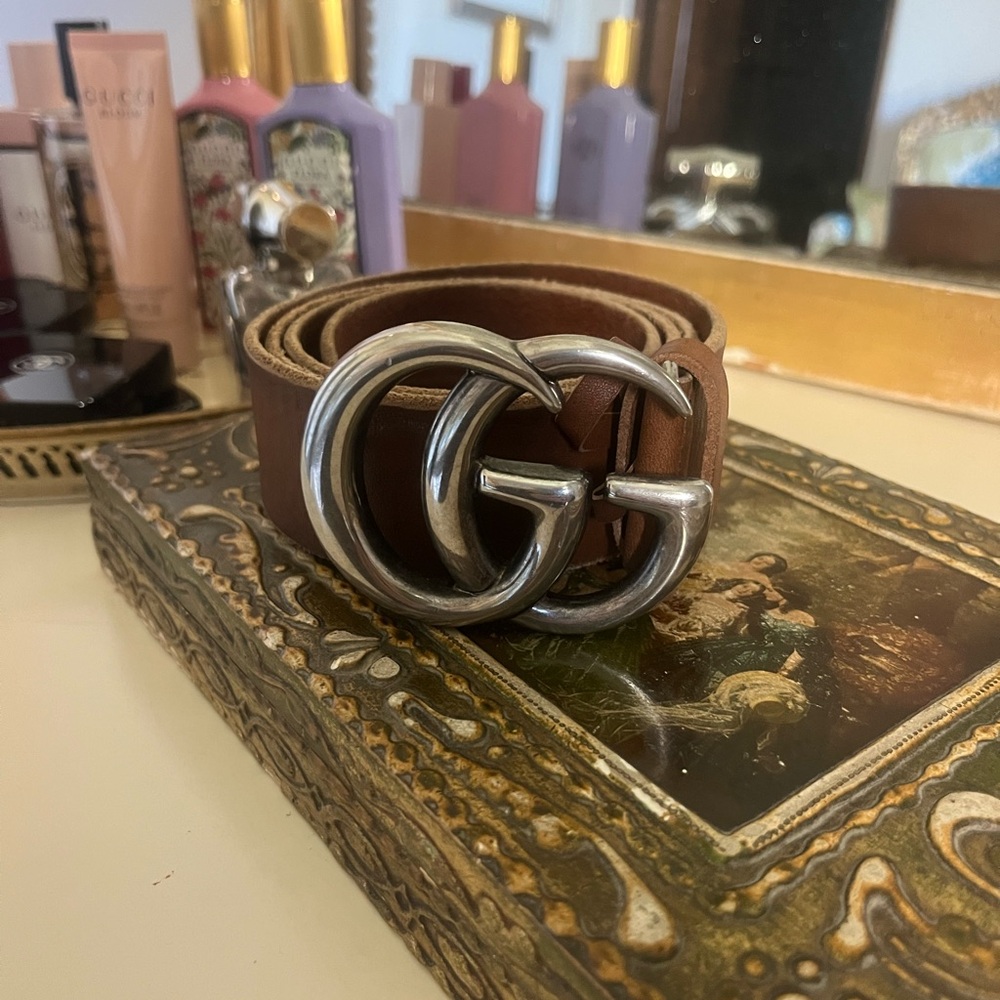 Gucci Brown Belt with Silver Buckle Size 95